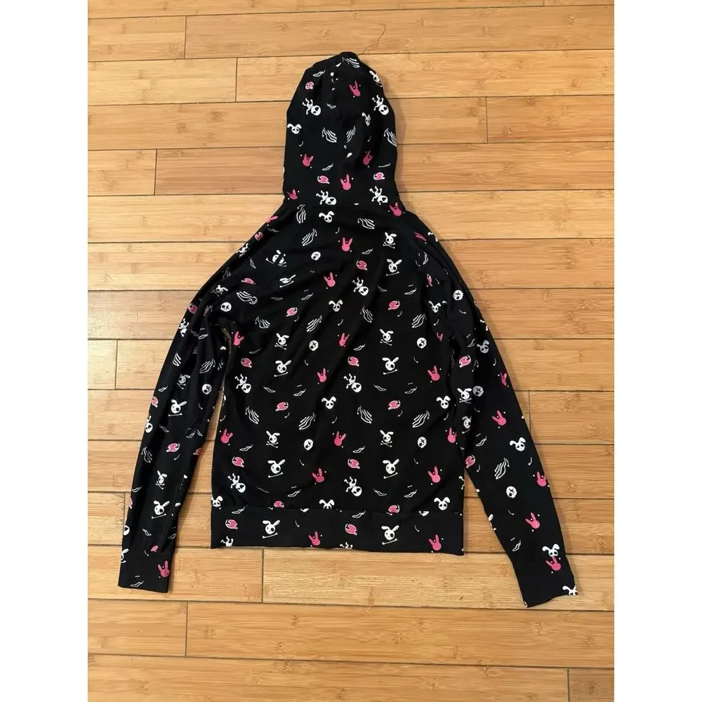 RARE Living Dead Souls Sz M Bunny Pink Paw Print Hoodie.